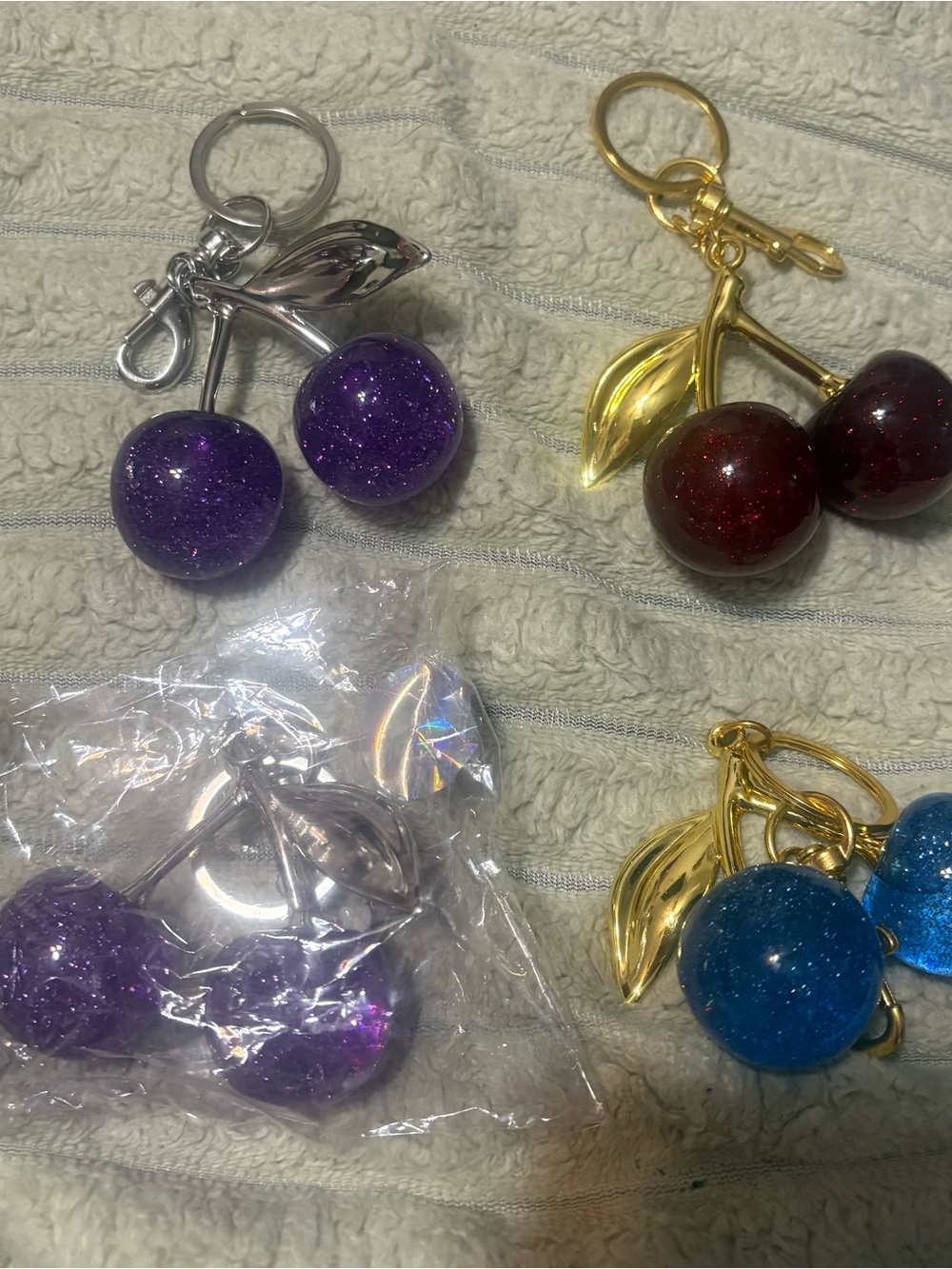 Sparkling Purple Cherry Keychain Charm - Women Jewelry